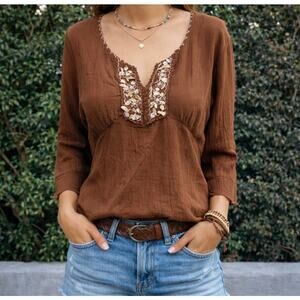 Vintage 2000s KIKIT Shell Blouse Brown Women’s Medium Y2K Fairy